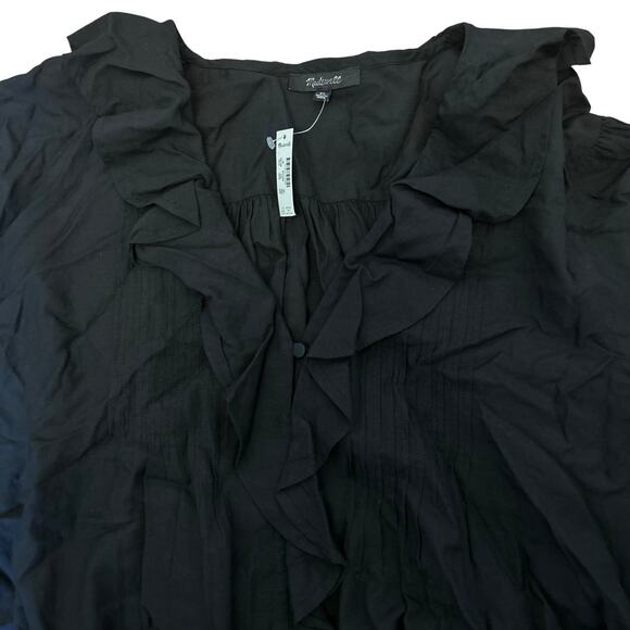 NWT Madewell Ruffled Pintucked Long-Sleeve Top True Black Size XL - Picture 7 of 11